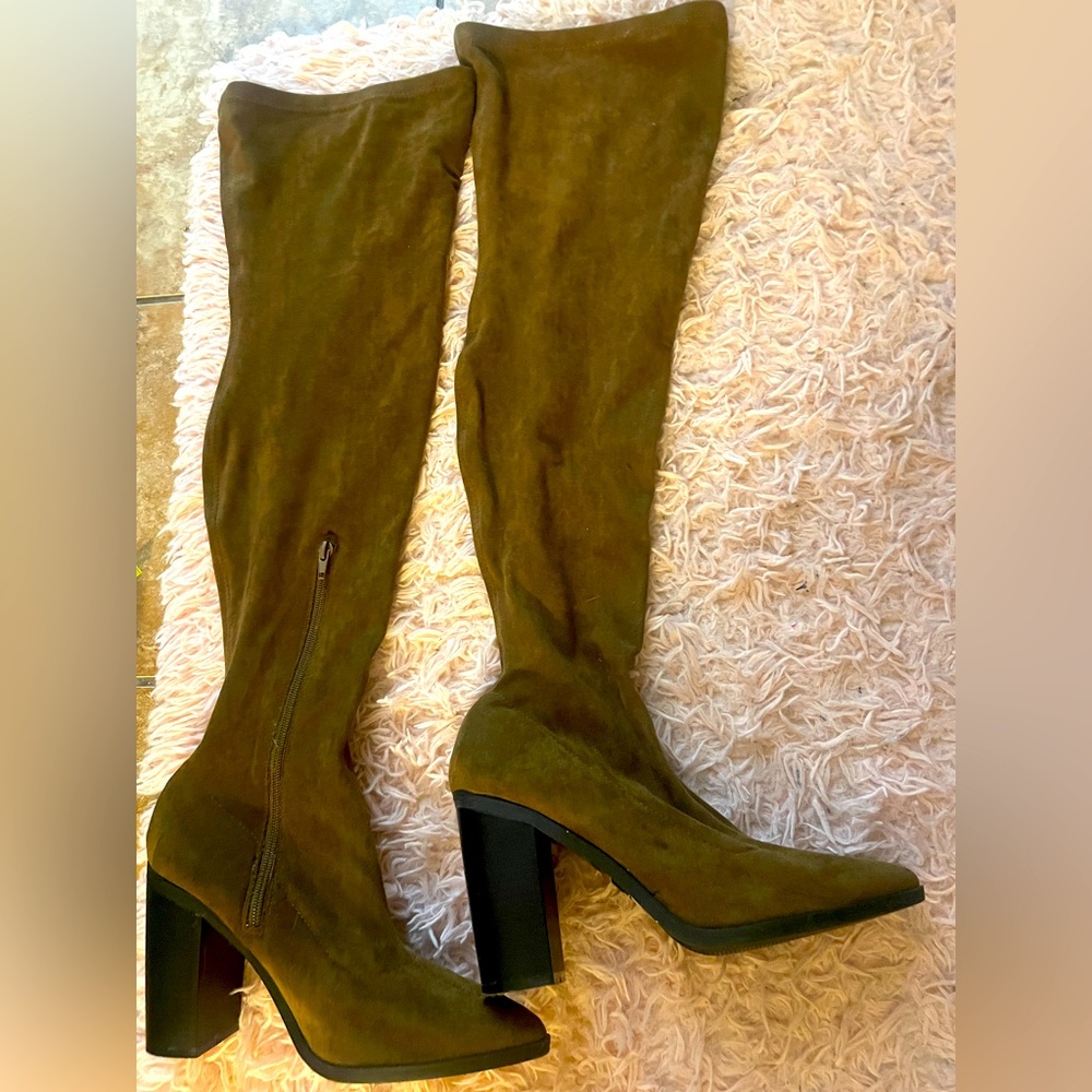 Medium brown over the knee heeled boots